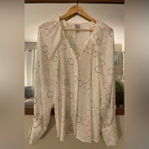 NWOT!! Worthington Geometric Long Sleeve Cream Blouse! Sz. XL